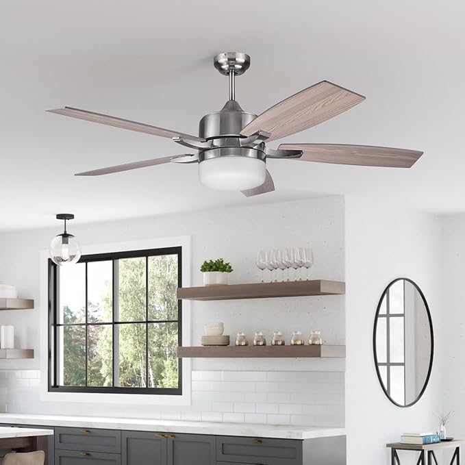 Design House 156621-BN Grayson 52-inch Five Blade Contemporary Indoor Ceiling Fan with LED Light Kit and Remote Control, Brushed Nickel