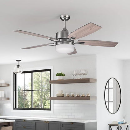 Design House 156621-BN Grayson 52-inch Five Blade Contemporary Indoor Ceiling Fan with LED Light Kit and Remote Control, Brushed Nickel