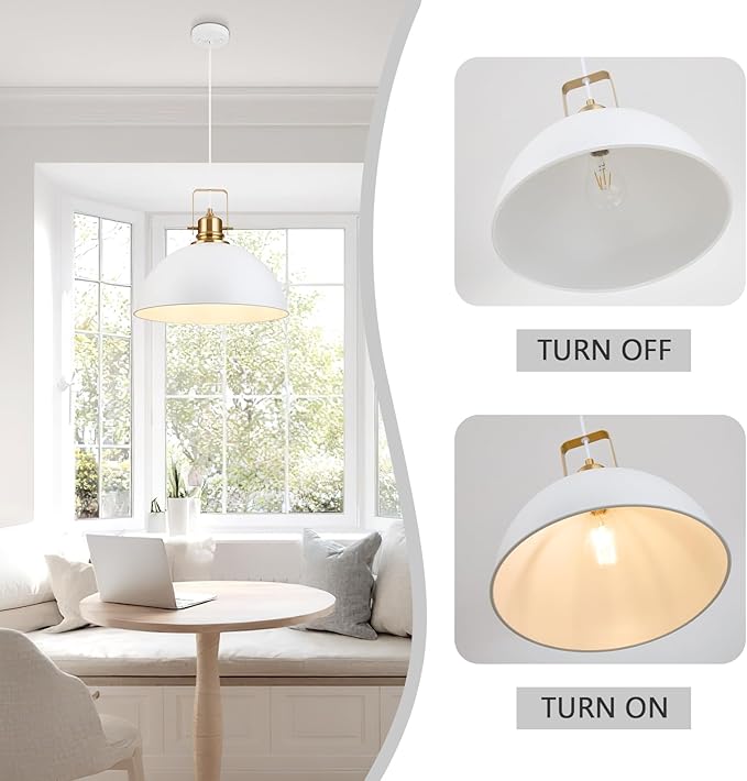 Farmhouse Pendant Light, 13.8" White Pendant Light Kitchen Island with Adjustable Cord, Vintage Dome Hanging Lights for Dining Room Cafe Bar Hallway Worktops, M, 2 Pack