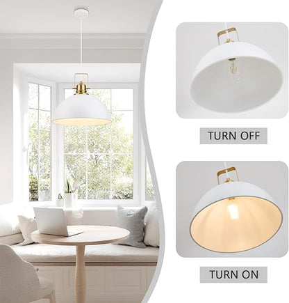 Farmhouse Pendant Light, 13.8" White Pendant Light Kitchen Island with Adjustable Cord, Vintage Dome Hanging Lights for Dining Room Cafe Bar Hallway Worktops, M, 2 Pack