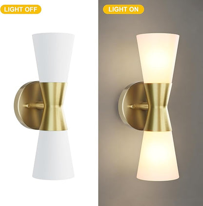 Bathroom Wall Sconce, Modern Indoor Vanity Light Fixtures, Up Down Lighting, Wall Mount Lamp for Living Room Bedroom Hallway Stairway Fireplace Mirror E26 Base (White & Gold - 1pack, 13inch)