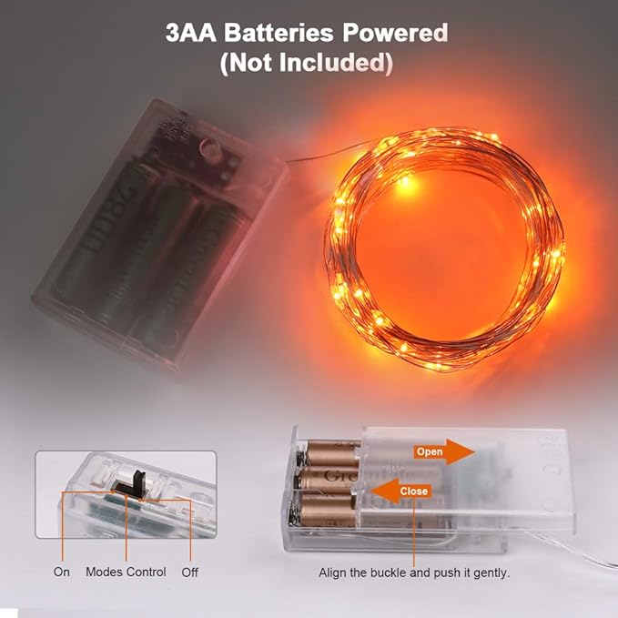BrizLabs Orange Halloween Lights, 4 Pack 19.47ft 60 LED Orange Fairy Lights String, 2 Modes Battery Halloween String Light, Indoor Silver Wire Twinkle Light for Christmas Thanksgiving Party Carnival
