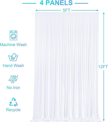 4 Panels White Backdrop Curtains for Wedding Party Wrinkle Free Backdrops Curtain Drapes Fabric Decorations Photo Back Drop Cloth for Baby Shower Photography Stage Reception 20ft(W) x 12ft(H)