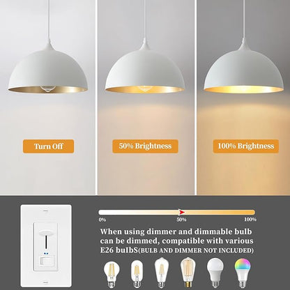 White Pendant Light, 11.8 inches Kitchen Pendant Light 2 Packs, Dome Pendant Lights Kitchen Island, Modern Pendant Lights for Kitchen Dining Room Foyer