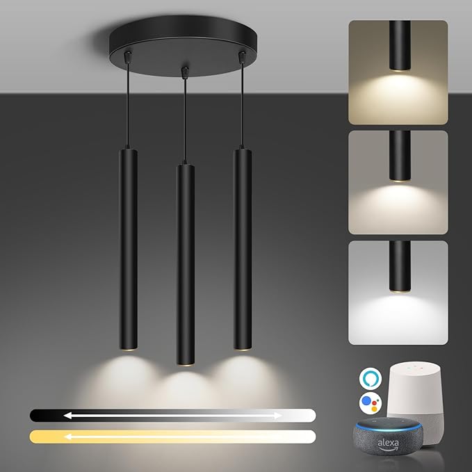 OKELI Modern Smart 3-Light Pendant Light Fixtures Round Pendant Lights Kitchen Island LED Minimalist Pendant Lighting Fixture for Kitchen,Dinning Room,Bedroom,Hallway,Bar