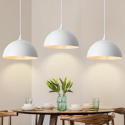3 Pack White Pendant Lights Kitchen Island 11.8" Modern Dome Pendant Light Fixtures Farmhouse Industrial Vintage Hanging Ceiling Light Fixture for Dining Room Foyer Hallway Bar Cafe Kitchen