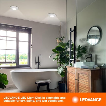 LEDVANCE 15W LED Light Disk, 5 CCT 2700/3000/3500/4000/5000K, Dimmable, 900 LMS, 90 CRI, Wet Rated, Frosted Finish - 1 Pack (62446)