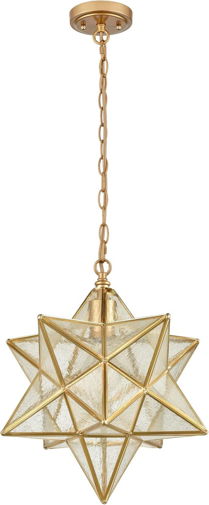 DAYCENT Brass Moravian Star Pendant Lighting Seeded Glass Pendant Lights 13 1/2 inches