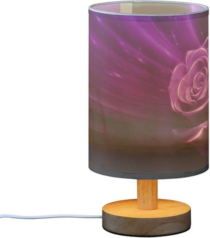 Table Lamp Magic Purple Rose Flower Neon Glare Floral Nightstand Lamp with Wood Base Fabric Lamp Shade Bedside Desk Lamp for Living Room Bedroom Kids Room Office