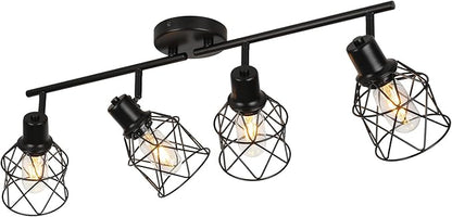WILON Track Lighting Fixtures Ceiling 4-Light Flush Mount Ceiling Spot Lights, Industrial Track Light Black Kitchen Light Fixtures Rotatable Spotlight for Kitchen Hallway Living Room (E26 Base)