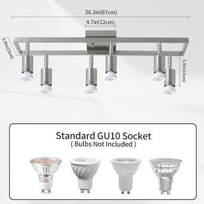 KEESFU Nickel 6-Light Track Lighting Fixtures Ceiling, GU10 LED Ceiling Spotlight with Rotatable Heads, Modern Track Light for Kitchen, Hallway, Living Room