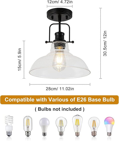 WILON Rustic Seeded Ceiling Light Farmhouse Rust Semi Flush Mount Ceiling Lights, Kitchen Lighting Fixtures Ceiling Lamp for Sink Foyer Entryway Bathroom Laundry Room Hallway