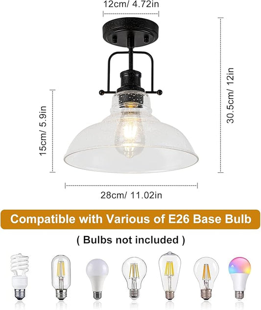 WILON Rustic Seeded Ceiling Light Farmhouse Rust Semi Flush Mount Ceiling Lights, Kitchen Lighting Fixtures Ceiling Lamp for Sink Foyer Entryway Bathroom Laundry Room Hallway