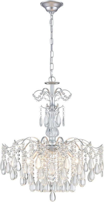 WUZUPS 6-Light Crystal Chandelier Pendant Ceiling Light Modern Lighting Fixture for Bedroom Hallway Bar Kitchen Bathroom, H 25.6" W21.7, E12 Base, Silver