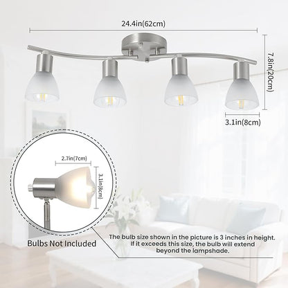 KEESFU 4 Light Nickel-Finish Track Lighting Fixture with Adjustable Directional Heads and Frosted Glass Shades – Ideal for Kitchen, Hallway, Living Room & Bathroom Vanity Lighting (Bulbs Not Included)