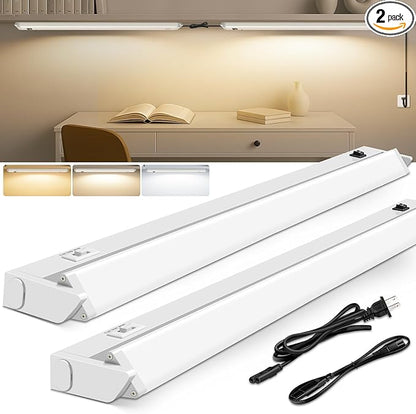 ALUSSO Under Cabinet Lighting, 24 Inch Linkable LED Under Cabinet Lights with Plug, 150° Swivel Light Bar, 3 Color Temperatures (3000/4000/6500), 16 W 1280 Lumen, for Kitchen Counter, Closet - 2 Pack