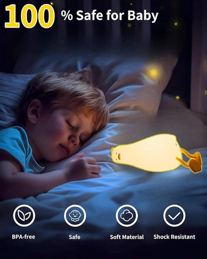 Lying Flat Duck Night Light, Squishy Duck Lamp with Tap Control, 30-Min Auto-Off Timer, Rechargeable Silicone Bedside Lamp for Kids Adults, [Mothers Day Gifts]