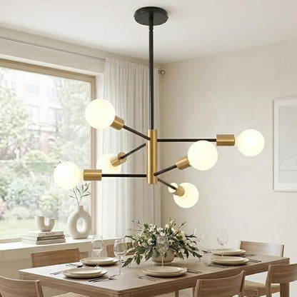 CANMEIJIA Modern Modern Sputnik Chandelier, Industrial Black Gold Ceiling Light Fixture,6-Light Pendant Light Fixture for Kitchen Island,Bedroom Dining Room Living Room