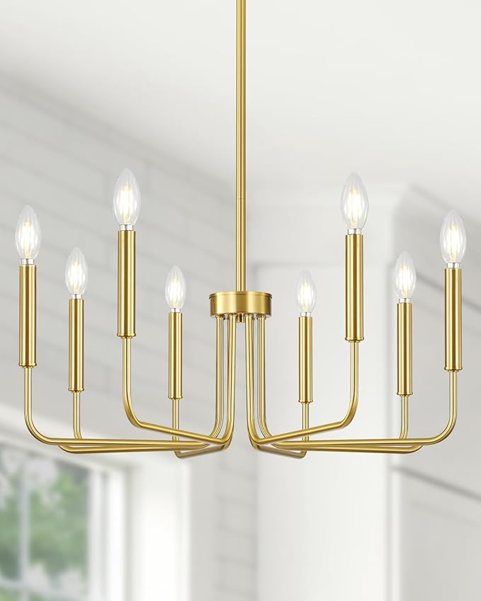 Yunnix 8 Light Modern Brushed Gold Chandelier for Dining Room Light Fixtures Over Table, Vintage Brass Master Bedroom Chandelier for Entryway, Foyer, Staircase, Kitchen and Living Room