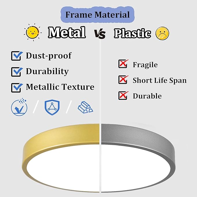 Gold Metal Flush Mount LED Ceiling Light 9 Inch 2 Pack, Dimmable 3000-5000k 20W Modern Thin Round Ceiling Light Fixture, Low Profile Ceiling Lamp for Bedroom Bathroom Entryway
