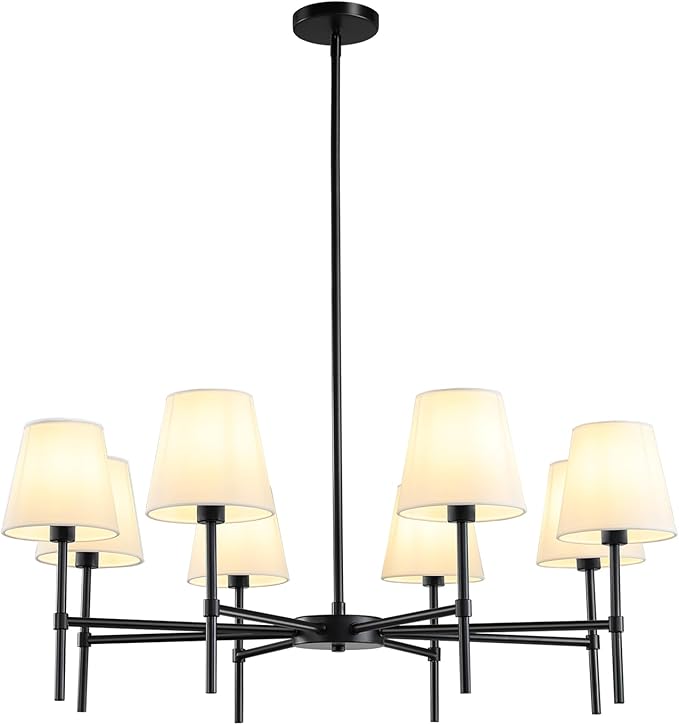 RUIYEY Dining Room Chandeliers Light - 35.8" Modern Black Chandelier, 8-Light Metal Farmhouse Dining Room Light Fixture, E26 Hanging Pendent Lighting for Kitchen, Living Room, Foyer, Entrance