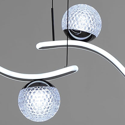 ORANOOR Modern LED Globe Pendant Light, 39in Dimmable Black Hanging Chandelier Light Fixture, 2-Wave Kitchen Pendant Lighting Over Island, Dining Room Lights Ceiling Hanging Over Table (2-Bulb)