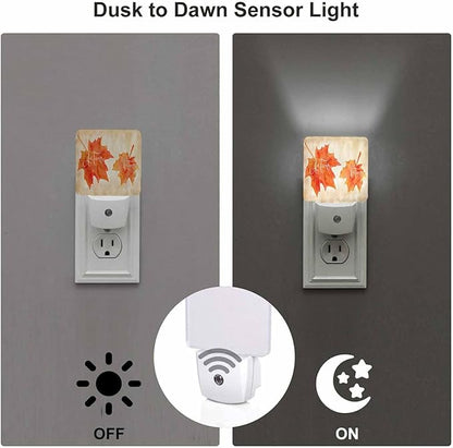 LED Night Light Plug into Wall with Dusk to Dawn Light Sensor White Energy Efficient Orange Watercolor Autumn Maple Leaves Nightlight for Bedroom Bathroom Hallway Living Room Kitchen