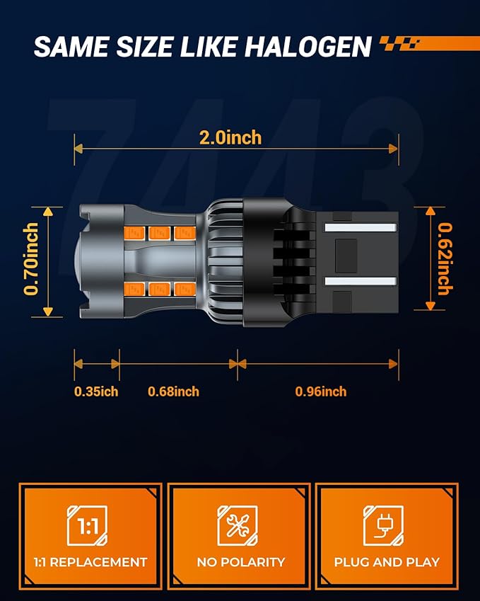 SEALIGHT 7443 7440 LED Bulb Amber Turn Signal Lights, T20 7441 7444 992 W21W LED Light Bulb with Projector Len and Need Extra Load Resistor, Includes Additional Decoders, Pack of 2