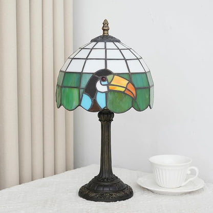 Tiffany Style 8 Inch Big-Billed Bird Stained Glass Table Lamp,Handmade Accent Lamp With Resin Base Retro Night Light For Bedroom, Office Living Room,Restaurant Farmhouse Decor Ambient Lighting