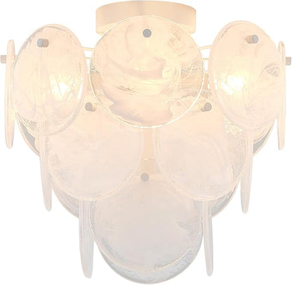 Modern Glass Flush Mount Light Fixture, Hallway Ceiling Light Unique Chandelier, 4-Light Flush Mount Chandelier for Bedroom Entryway, White Finish