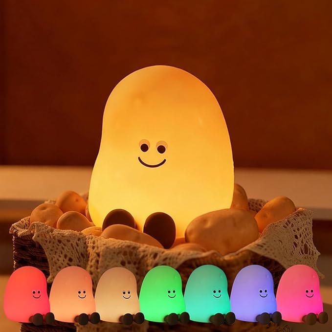 Potato Night Light, Cute Night Lamp for Kids Bedroom, Silicone Night Light with Rechargeable Lamps 3 Brightness Levels, Touch Bedside Lamp with 7 Color Dimming Decor Gift for Toddler Boy Girl (Potato)