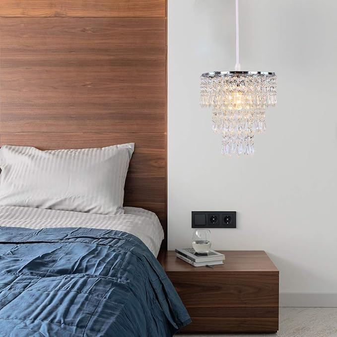 FRIXCHUR Mini Crystal Chandelier Lighting Fixture Flush Mount Ceiling Light Shade Chrome Lampshade Crystal Pendant Light for Hallway Girls Room Closet Dining Room Bathroom E26