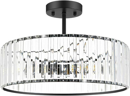 Modern Crystal Ceiling Light Fixture, Semi Flush Mount Ceiling Light, Matte Black Hallway Lighting Fixtures Chandelier, Crystal Chandelier for Kitchen Bedroom Dining Room Closet, 5-Light, 16 Inch