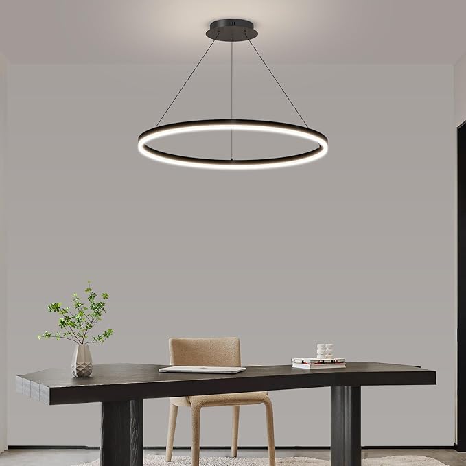 Mikeru Modern LED Chandelier Light, Ceiling Pendant Light Fixtures with Remote Control 3000k-6500K Adjustable Color Temperature Light for Living Room, Bedroom, Kitchen （23.6IN