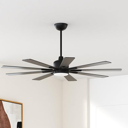 warmiplanet Ceiling Fans with Lights and Remote Control, 62-Inch, Reversible Silent DC Motor, 6 Speeds, 3 Color Dimmable LED Light, Timer, Black, 9-Blades