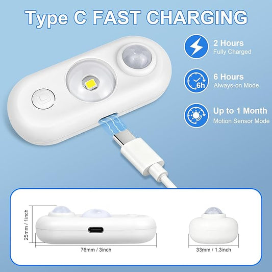 LED Motion Sensor Light Indoor, Magnetic Under Cabinet Lighting Warm White, Dimmable Rechargeable Puck Lights for Closet, Kitchen, Stairs(6 Pack)