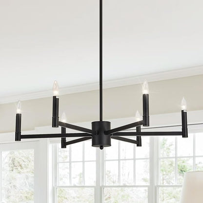 ASGYISA 6-Light Candle Chandeliers Modern Black Farmhouse Ceiling Light Fixture Industrial Pendant Lighting for Dining Room Living Room Bedroom Kitchen Island Foyer, 35inch, L-2201