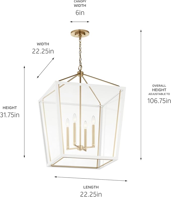 Kichler Delvin 4-Light Foyer Pendant Light Fixture with Clear Glass, Updated Traditional Hanging Ceiling Light in Champagne Bronze and White for Dining Room or Kitchen (22.25" x 31.75"), 52620CPZWH
