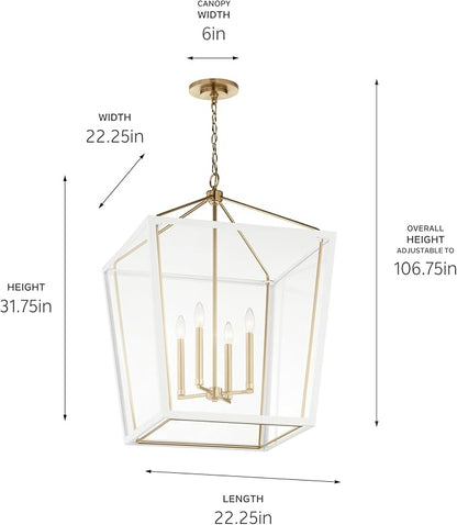 Kichler Delvin 4-Light Foyer Pendant Light Fixture with Clear Glass, Updated Traditional Hanging Ceiling Light in Champagne Bronze and White for Dining Room or Kitchen (22.25" x 31.75"), 52620CPZWH