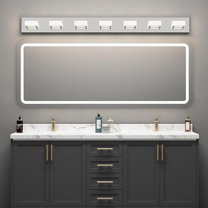Ralbay 46" LED Chrome Vanity Lights 7 Lights Acrylic Stainless Steel LED Modern Vanity Lights Chrome Bathroom Lighting Fixtures Over Long Mirror (Natural White Light 4500K)