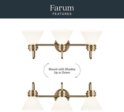 Kichler Farum 26" 3-Light Bathroom Vanity Light Fixture with Opal Glass in Champagne Bronze for Mirror, Modern Wall Mount Over Single or Double Vanity (26" W x 9.5" H), 55155CPZ