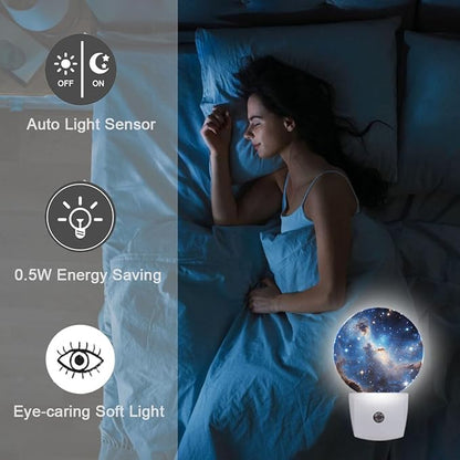 Space Nebula Stars Night Light Plug Into Wall Auto Led Sleep Round Lamp for Living Room Hallway Stairs