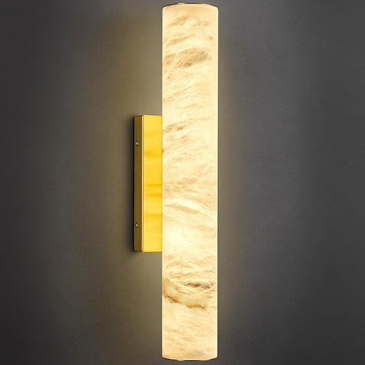LMQNINE Natural Alabaster Wall Sconces Spanish Marble Wall Light Cylinder Modern Gold LED Sconce for Living Room Bedroom Bathroom Stairs（S-1Pack）