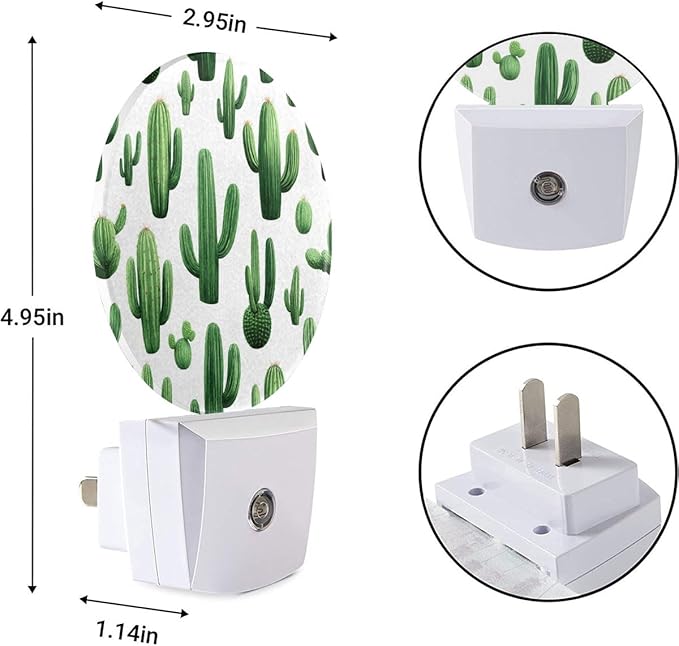 EKOBLA Cactus Plug-in Night Light, Green Cactus with “Stuck On You” Quote LED Nightlight with Auto Sensor for Home Decor