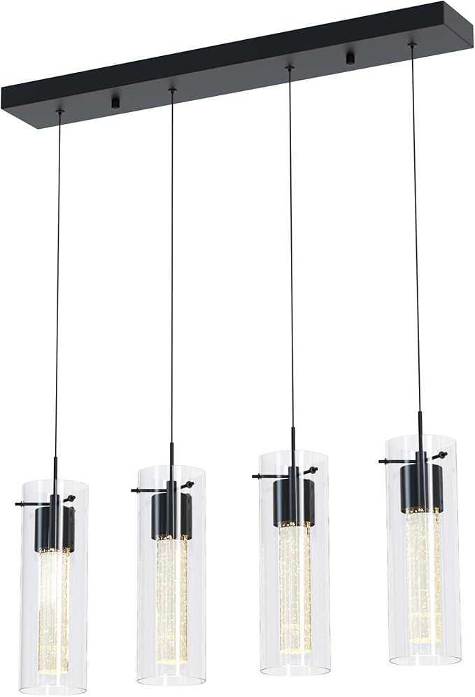 Tawson Alice 4-Light Chandelier Pendant Ceiling Light, Integrated Led and Bubble Glass, for Kitchen Island, Hallway, Entryway, Passway, Dining Room, Bedroom, Balcony Living Room (Black)