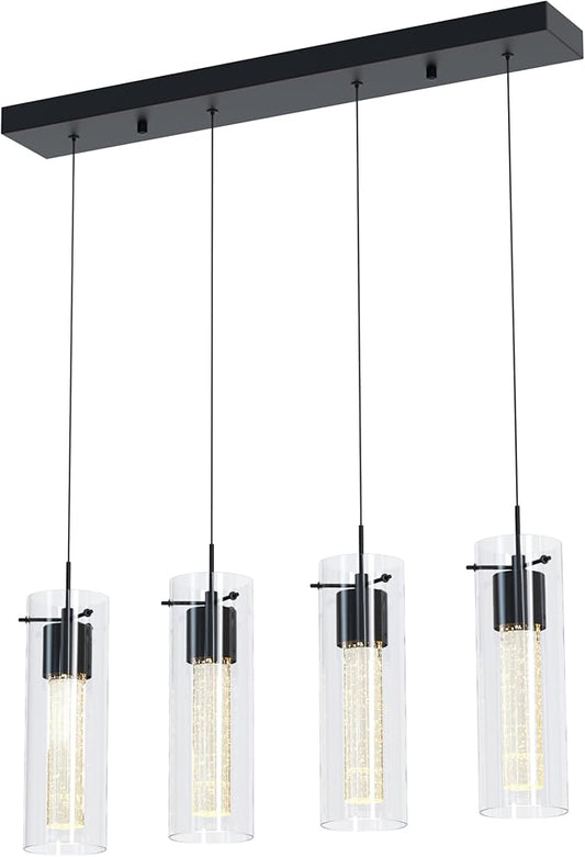 Tawson Alice 4-Light Chandelier Pendant Ceiling Light, Integrated Led and Bubble Glass, for Kitchen Island, Hallway, Entryway, Passway, Dining Room, Bedroom, Balcony Living Room (Black)