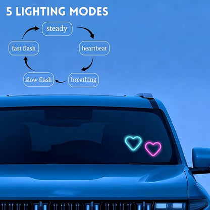 Romantic Heart-Shaped Car LED Ambient Light - Solar & Type-C Powered, 5 Lighting Modes, Universal Fit, for Women (Pink)