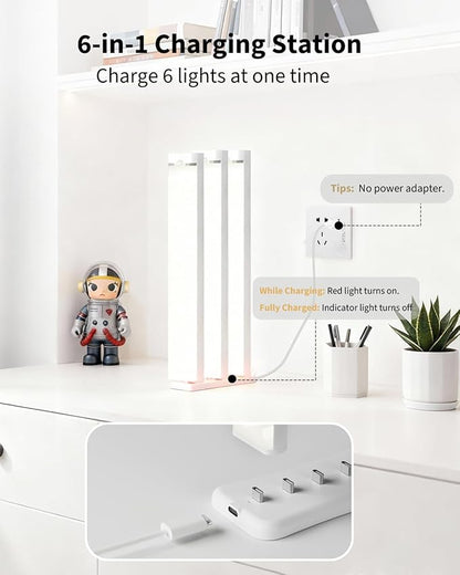 Under Cabinet Lighting 6 Packs with 1 Charging Station, Rechargeable Motion Sensor Light Indoor, 8 Inches, 3 Color Temps, 29LEDs Dimmable Closet Light Stick on, Under Counter Lights for Kitchen