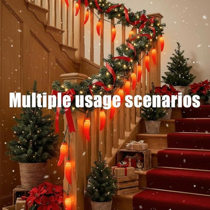Chili Pepper String Lights,13.6FT Outdoor Indoor Waterproof Decorative Lights with 35 Red LED Chili Peppers for Christmas, Garden, Patio, Party, Carnival Decorations - Green Wire