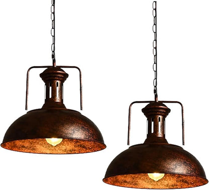 TAKEGO 16.14" 2 Pack Large Pendant Lights, Dome Copper Pendant Light, Farmhouse Hanging Light Kitchen Island, Vintage Pendant Lights Rustic Light Fixtures, Hanging Ceiling Lamp for Kitchen Island